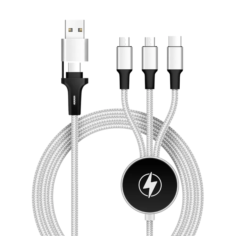 Cable 4 en 1 con logo en luz LED, 120 cmts de largo