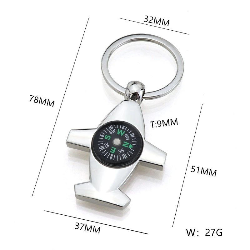 Llavero Metalico en forma de Avion con Brujula, 5.1 x 3.7 cmts