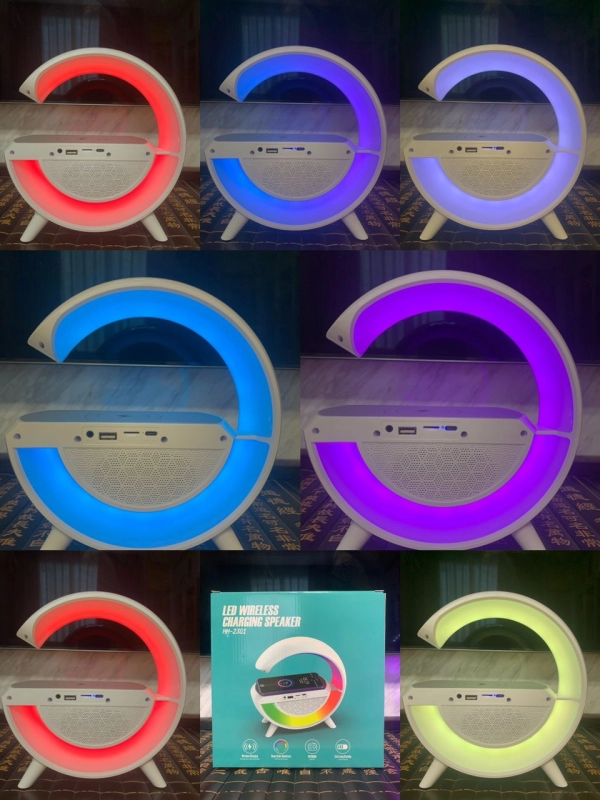 Parlante BT con luz LED y con Cargador Inalambrico, 23.6 x 23.6 x 8 cmts