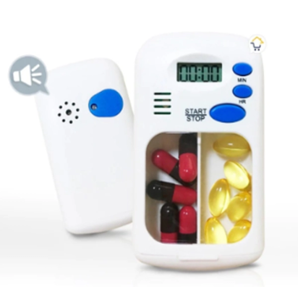 Dispensador de Pastillas con Timer, en PP,  tamaño 9 x 5.5 x 2 cmts,