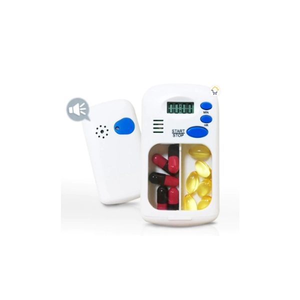 Dispensador de Pastillas con Timer, en PP, tamaño 9 x 5.5 x 2 cmts,