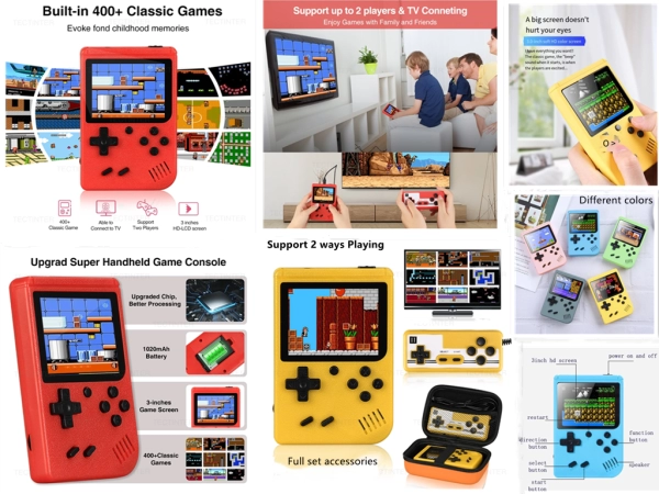 Juegos Retro  Portatiles 400 en 1,  11.5 x 7.5 x 2 cmts