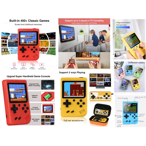 Juegos Retro Portatiles 400 en 1, 11.5 x 7.5 x 2 cmts