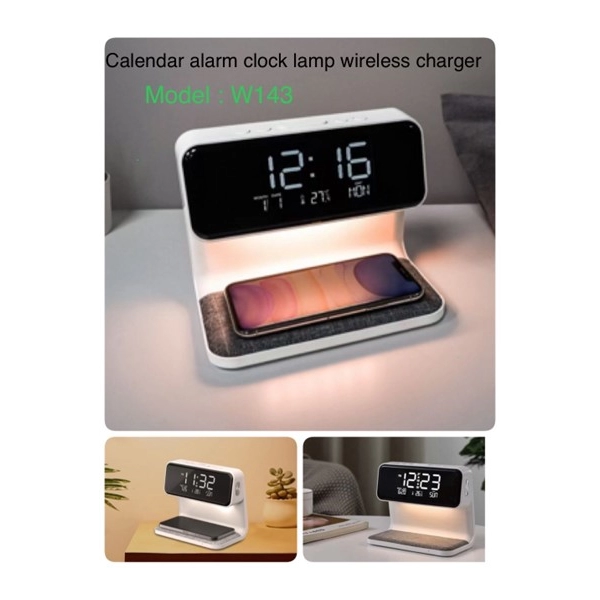 Reloj con Alarma + Cargador Inalambrico + Lampara de Nochero, en ABS