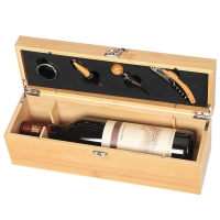 Set de 4 piezas para Vino en Bambú,  35.5 x 11.5 x 11.5 cmts