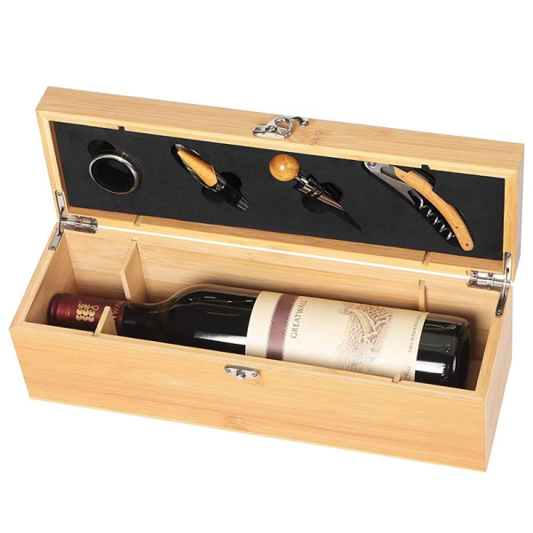 Set de 4 piezas para Vino en Bambú,  35.5 x 11.5 x 11.5 cmts