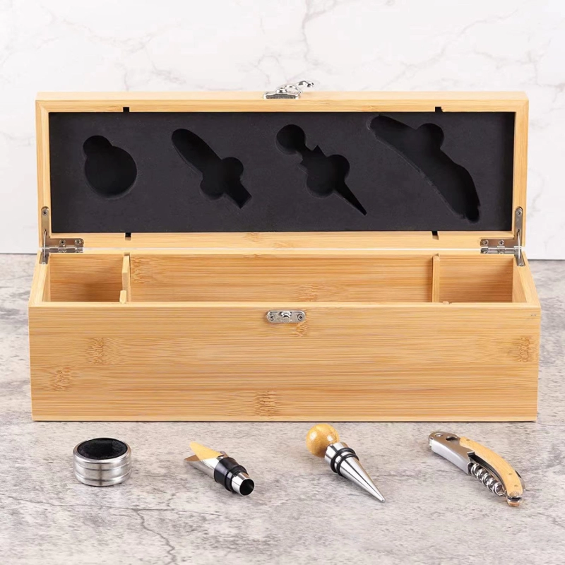 Set de 4 piezas para Vino en Bambú,  35.5 x 11.5 x 11.5 cmts