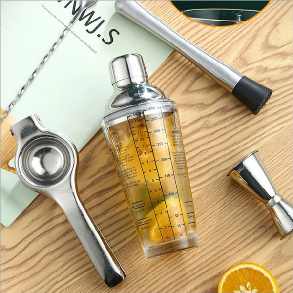 Set Moji, para cocteles, mezclador 400 ml, con cuchara, copa y exprimidor