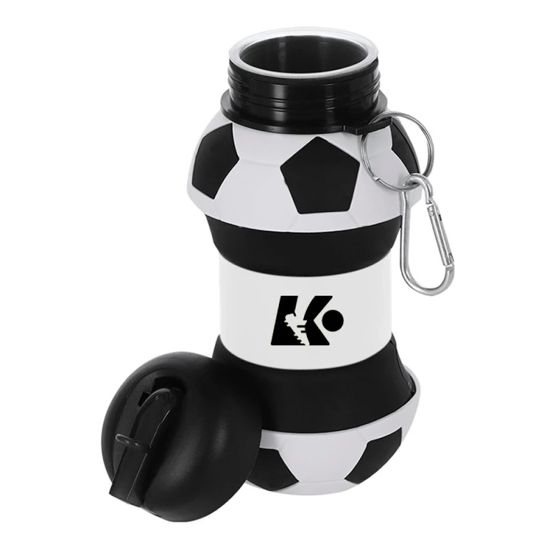 Botella Balon Futbol plegable en silicona, 600 ml, 18 x 9 x 6 cmts, con pitillo