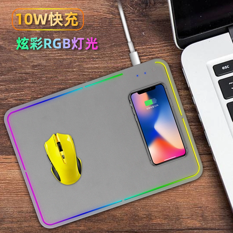 Mouse Pad con Cargador Inalámbrico y luz LED, en PU, de 10W