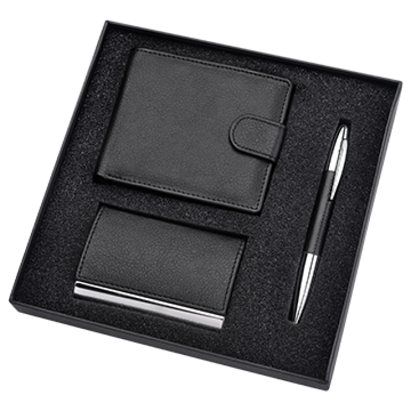 Set de Regalo en Caja con Portatarjetas, Billetera y Boligrafo