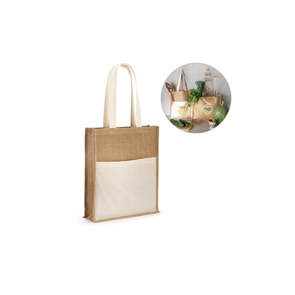 Bolso Winter, en Yute y lona cruda, 35 x 28 x 8 cmts, forro interno