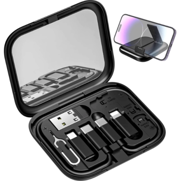 Multiconector 7 en 1, en estuche para guardar en ABS, 8 x 7 x 1 cmts