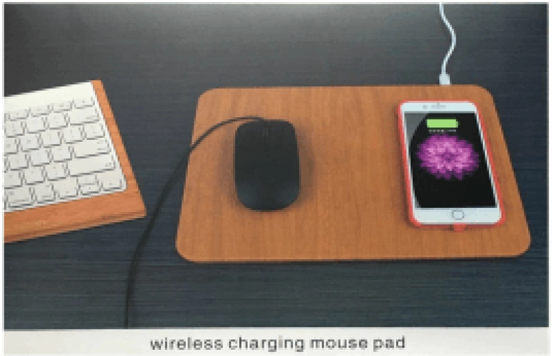 Mouse Pad con Cargador Inalámbrico, en PU imitacion madera, en 5W