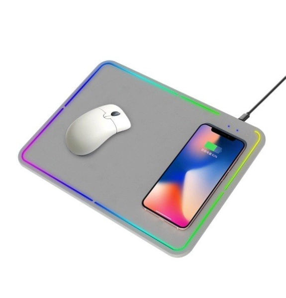 Mouse Pad con Cargador Inalámbrico y luz LED, en PU, de 10W