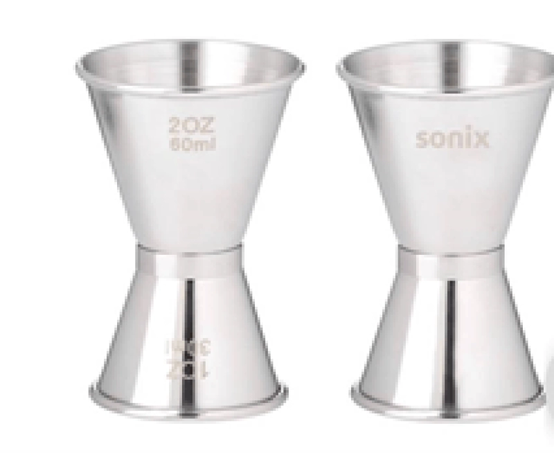 Copita Jigger 2 lados, metalica, para servir licores, con capacidad 30 y 60 ml, en acero inox