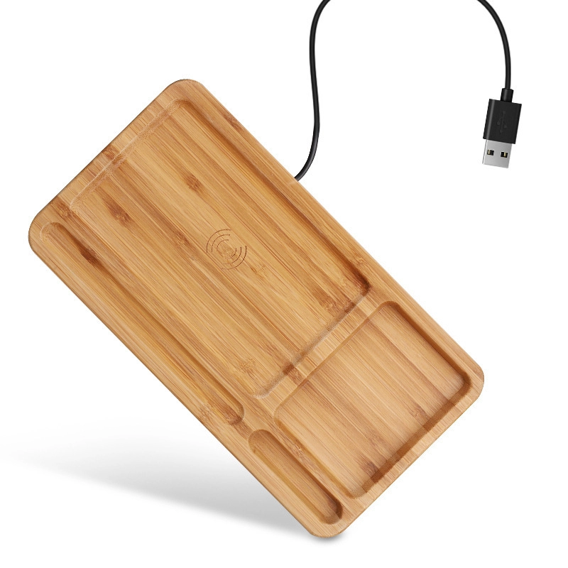 Cargador Inalambrico modelo Bandeja, elaborado en Bambu, 14.4 x 27 x 1.5 cmts
