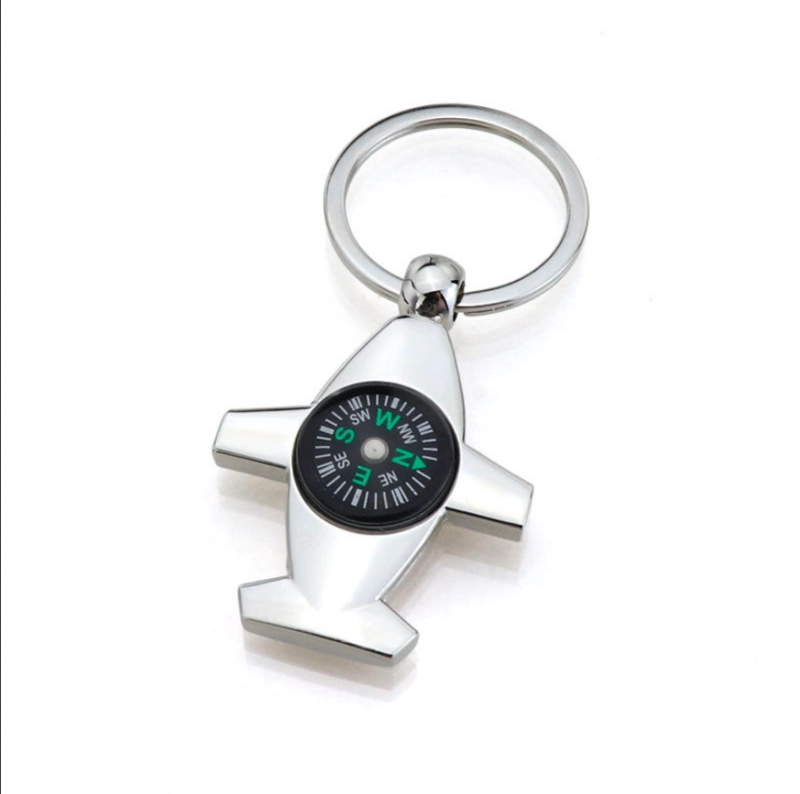 Llavero Metalico en forma de Avion con Brujula, 5.1 x 3.7 cmts