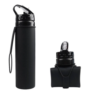 Botella Flex, 700 ml, en silicona, se comprime, tapa chupo y mosqueton, 27x 6.5 cm