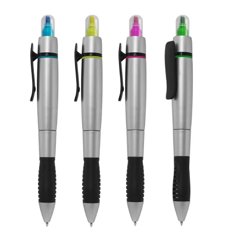 Boligrafo Steffani, plastico, con resaltador, grip en Rubber