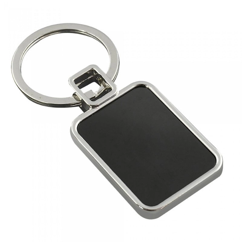 Llavero Square, metalico, con marco plateado e interior negro, 3 x 4 cmts