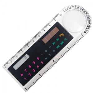 Regla Calculadora Solar, con lupa y transportador, 13.3 x 4.4 cmts