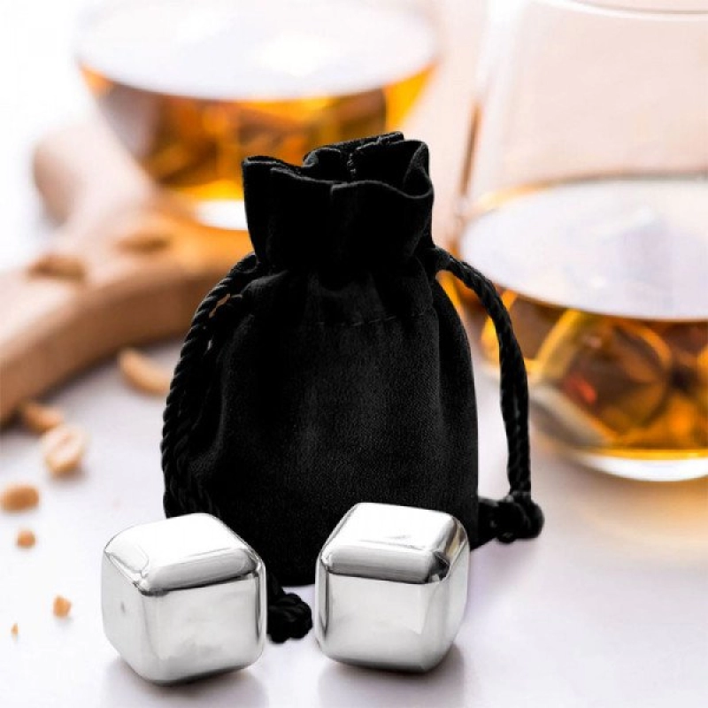 Set Scotch, 2 cubos en acero para enfriar bebidas y su estuche